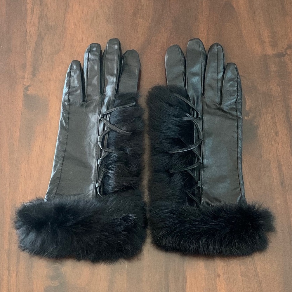 Black Rabbit Fur Gloves